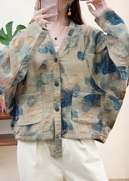 Fitted Picture 1 V Neck Pockets Print Coats Fall