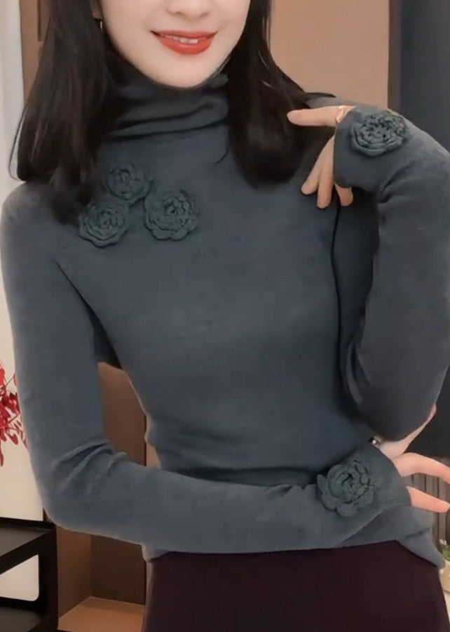 Fitted Purple Hign Neck Patchwork Knit Sweaters Spring