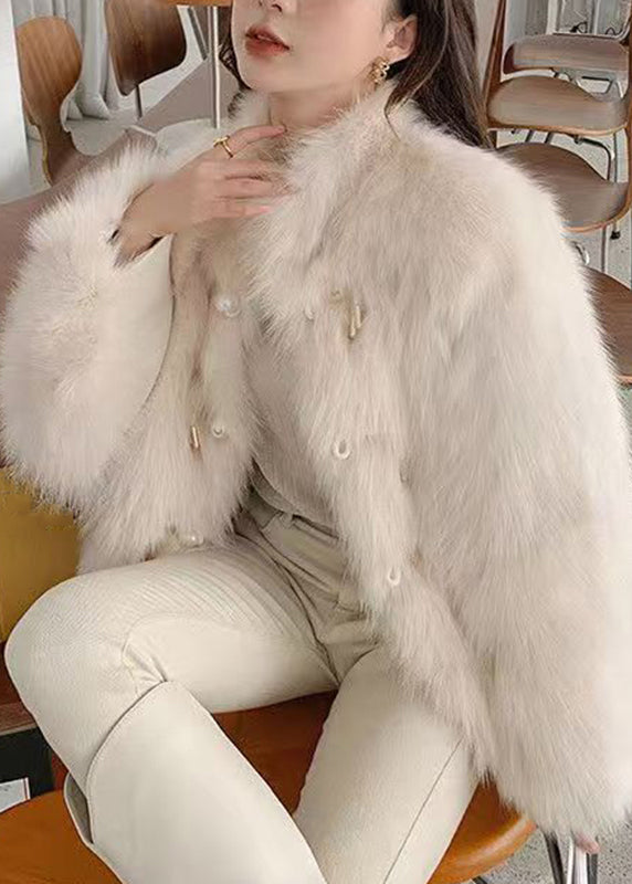 Fitted Purple Stand Collar Button Leather and Fur Coats Spring