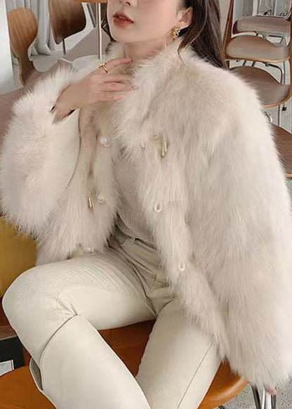 Fitted Purple Stand Collar Button Leather and Fur Coats Spring