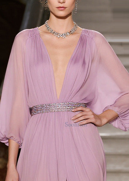 Fitted Purple Tunic Side Open Tulle Maxi Dresses Summer