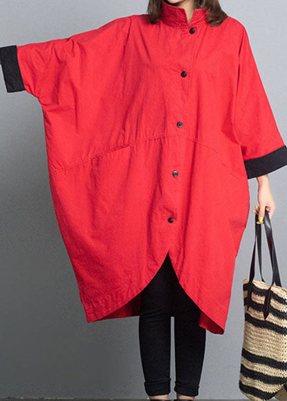 Fitted Red Loose Bat Wing Sleeve Turtleneck Fall Trench Coats
