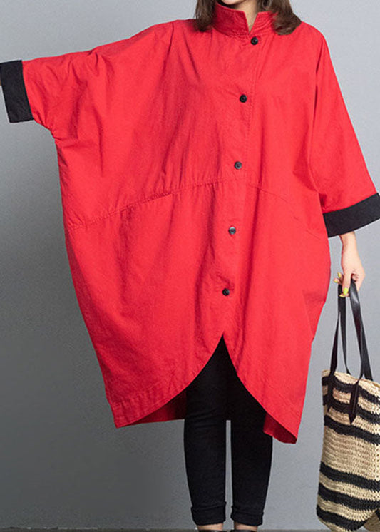 Fitted Red Loose Bat Wing Sleeve Turtleneck Fall Trench Coats