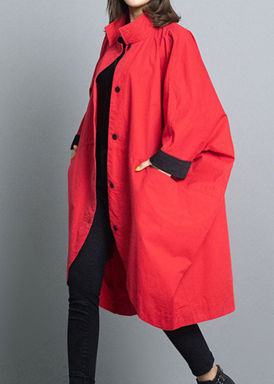 Fitted Red Loose Bat Wing Sleeve Turtleneck Fall Trench Coats