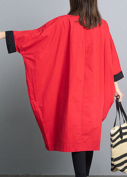Fitted Red Loose Bat Wing Sleeve Turtleneck Fall Trench Coats