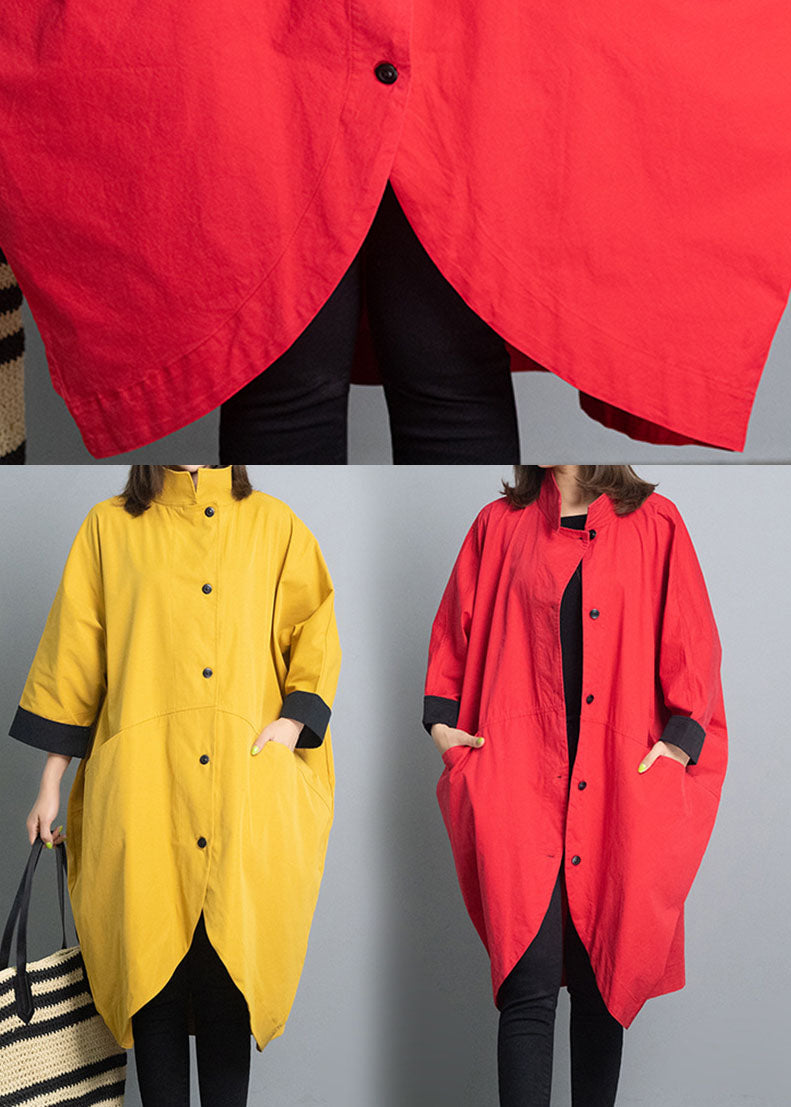 Fitted Red Loose Bat Wing Sleeve Turtleneck Fall Trench Coats