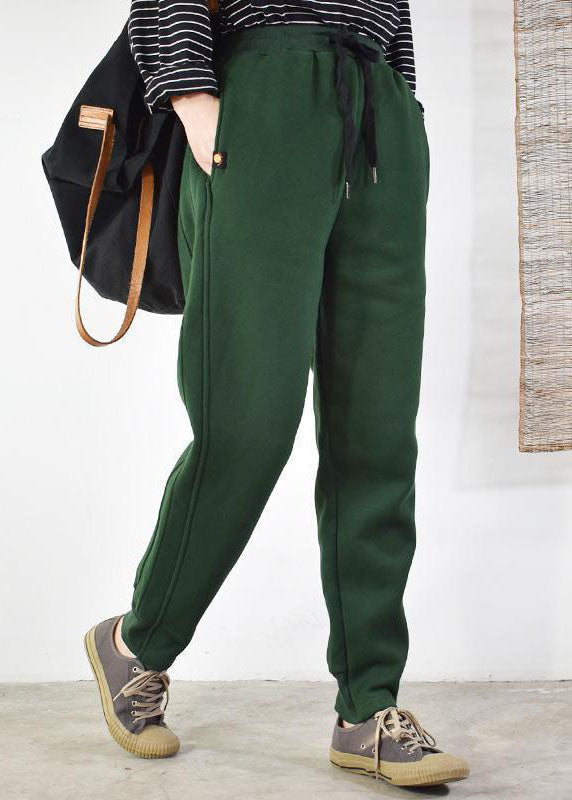 Fitted Red Elastic Waist Cinched Warm Fleece Pants Winter