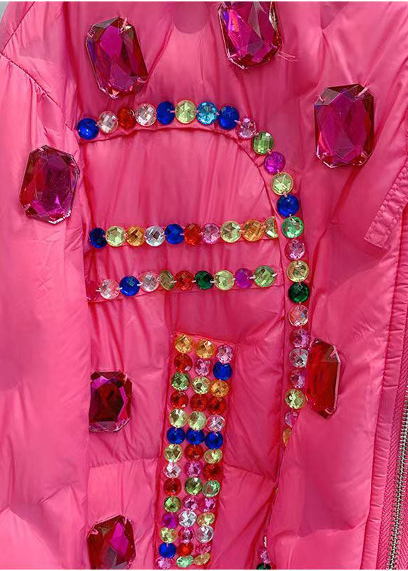 Fitted Rose O-neck Nail Bead Zircon Duck Down Down Coat Winter