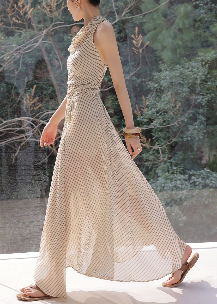 Fitted Striped Flattering Holiday Maxi Dress Sleeveless