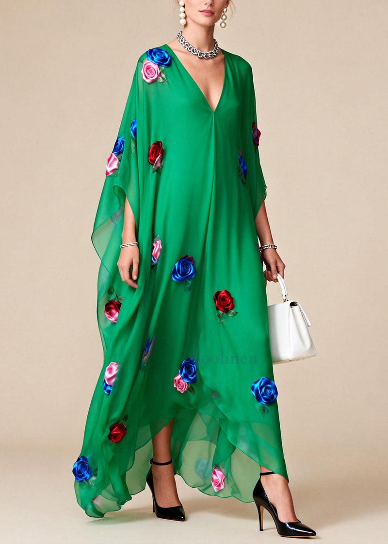 Fitted Tea Green Oversized Chiffon Maxi Dress Summer