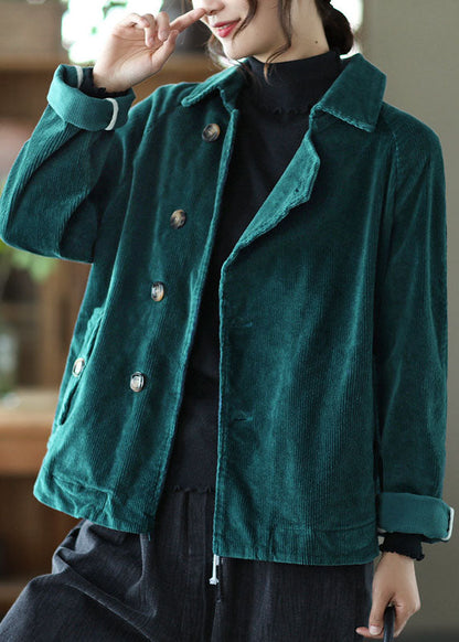 Fitted Tea Green Peterpan Collar Button Patchwork Fall Coat