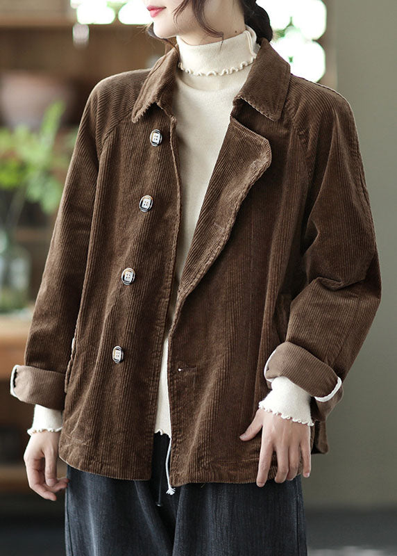 Fitted Tea Green Peterpan Collar Button Patchwork Fall Coat