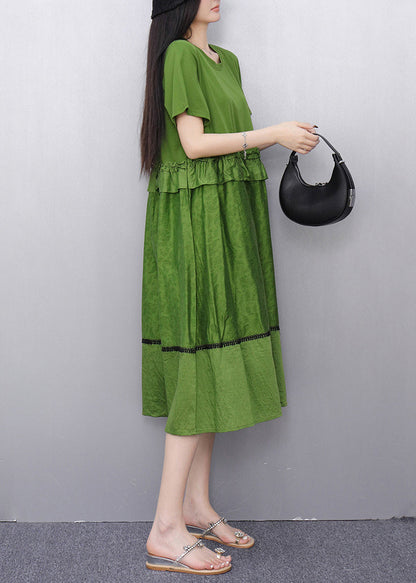 Fitted Tea Green Ruffled Patchwork Dresses Summer