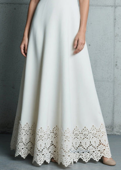Fitted White Hollow Out Patchwork Draping Chiffon Vestidos Dresses Summer
