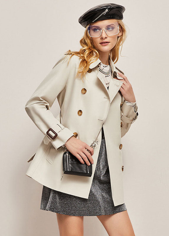 Fitted White Peter Pan Collar Double Breast Cotton Cinch Trench Spring
