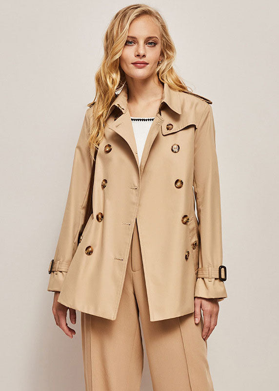 Fitted White Peter Pan Collar Double Breast Cotton Cinch Trench Spring