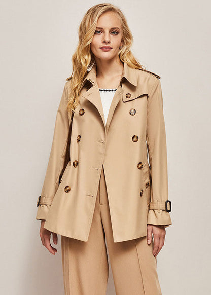 Fitted White Peter Pan Collar Double Breast Cotton Cinch Trench Spring