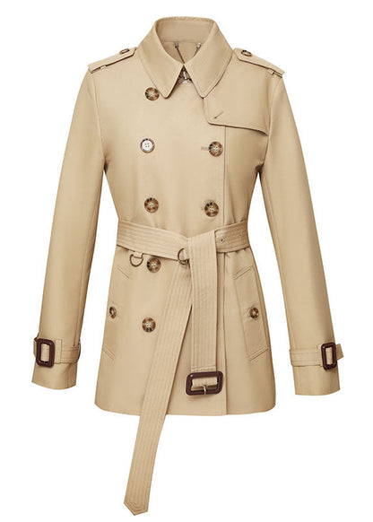 Fitted White Peter Pan Collar Double Breast Cotton Cinch Trench Spring