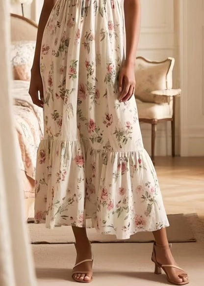 Fitted White Print Cotton Cami Dresses Summer