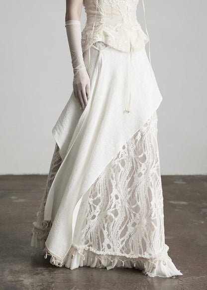 Fitted White Tassel Patchwork Lace Skirts Spring