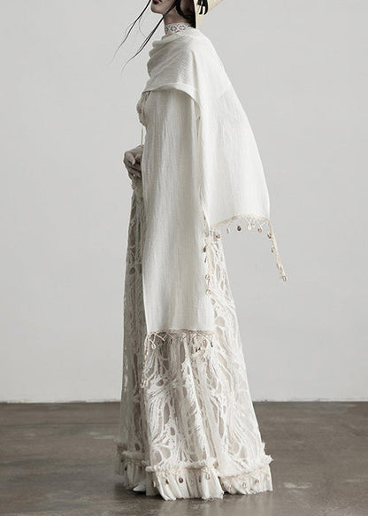 Fitted White Tassel Patchwork Lace Skirts Spring