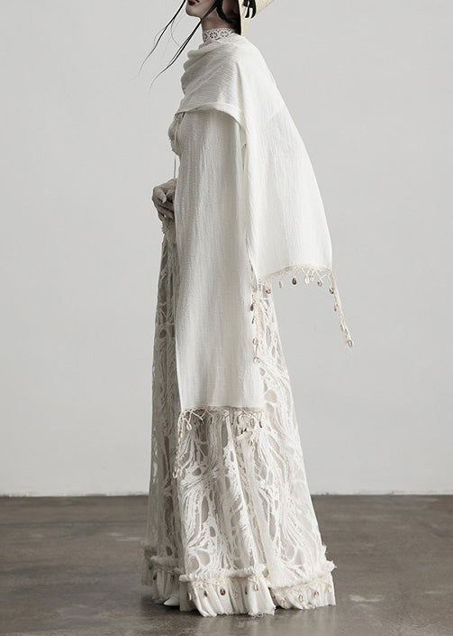 Fitted White Tassel Patchwork Lace Skirts Spring