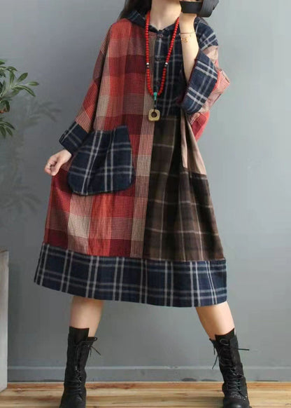 Fitted Colorblock Plaid Asymmetrical Design Cotton Linen Holiday Dress Summer