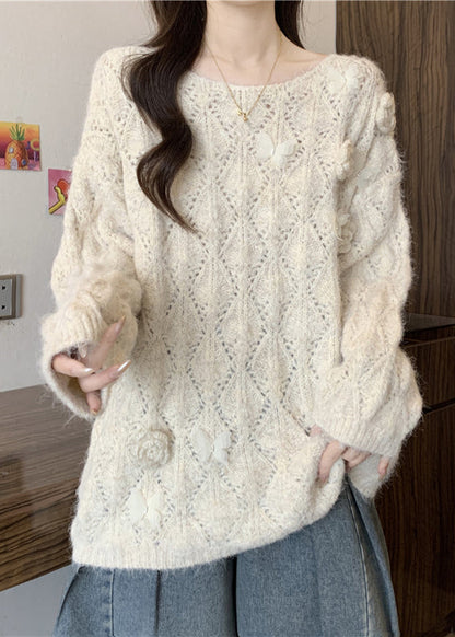 Apricot Butterfly Hollow Out Cozy Knit Sweater