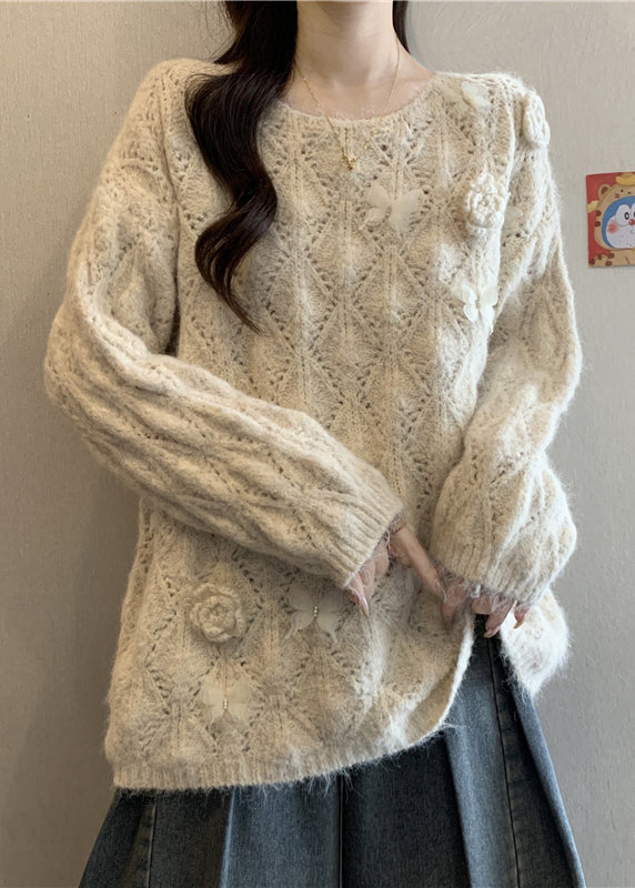 Apricot Butterfly Hollow Out Cozy Knit Sweater