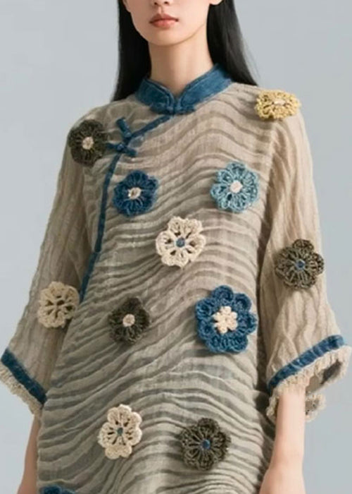 Asymmetrical Wrinkled Patchwork Cotton Blouse Bracelet Sleeve