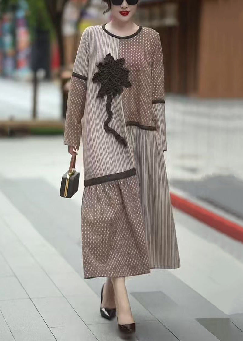 Beige Asymmetrical Patchwork Long Dresses Winter