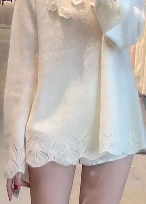 Beige Hollow Out Knit Sweater Spring