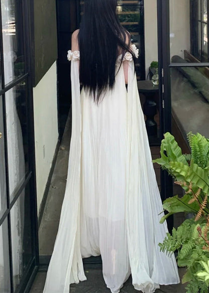 Beige Slash Neck Chiffon Maxi Dresses Summer