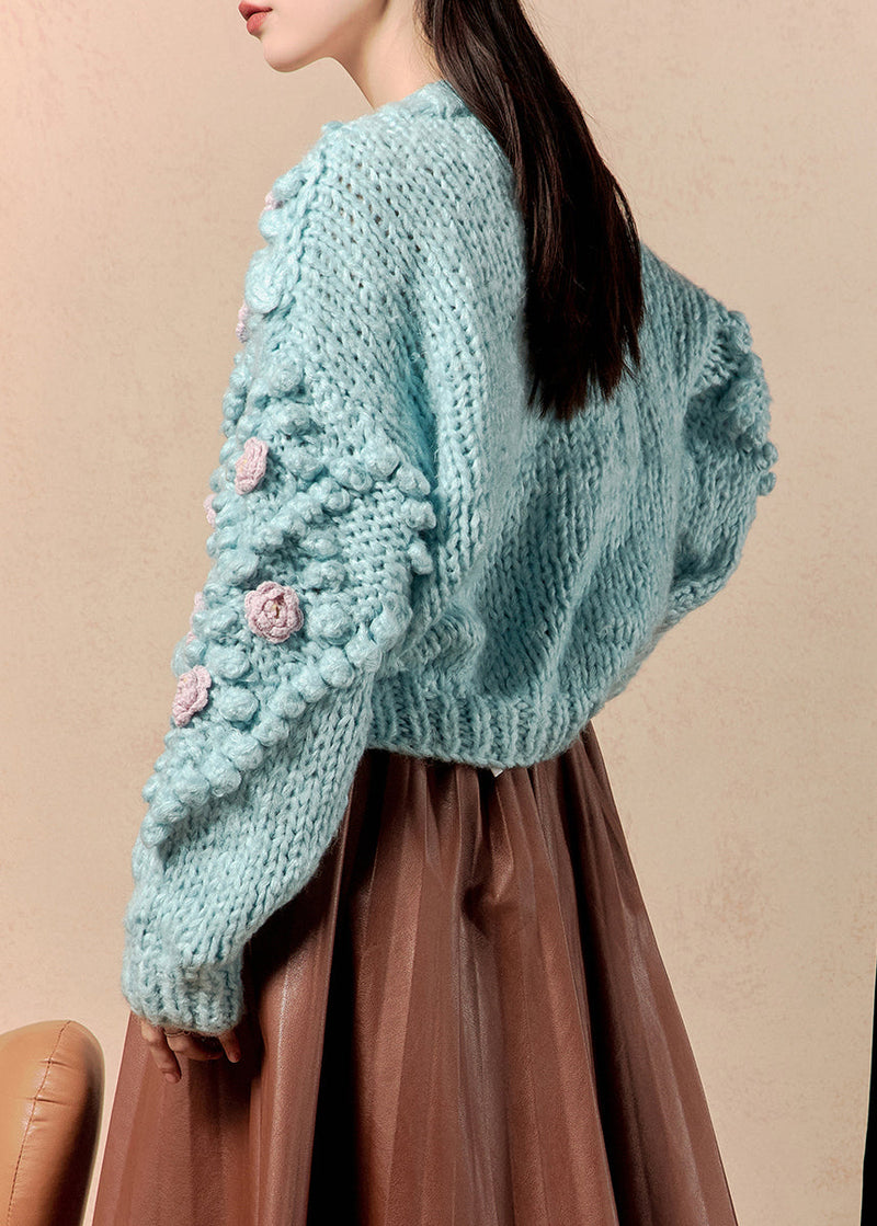 Blue O Neck Button Knit Cardigan Winter