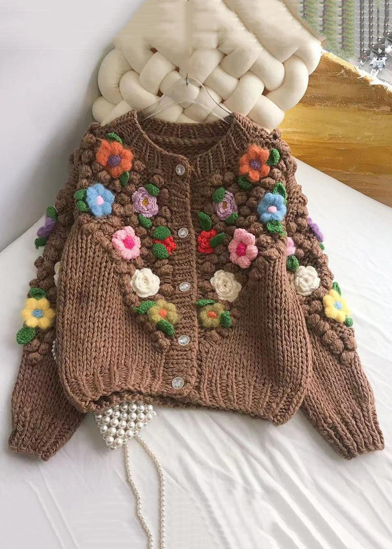 Brown Button Cozy Patchwork Cotton Knit Coats Spring