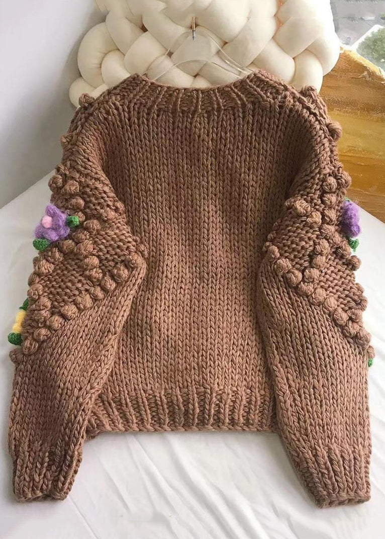 Brown Button Cozy Patchwork Cotton Knit Coats Spring