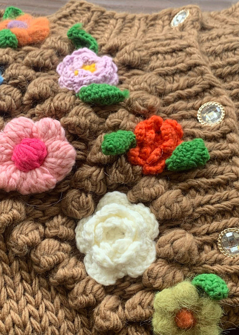 Brown Button Cozy Patchwork Cotton Knit Coats Spring