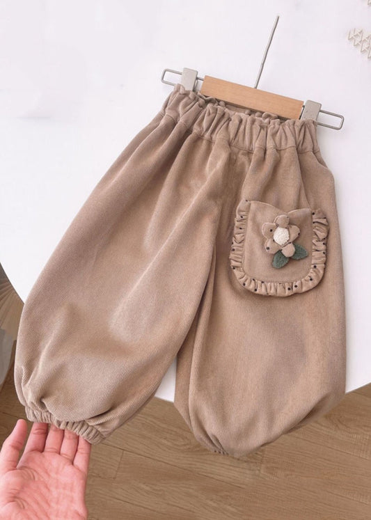 Coffee Pockets Elastic Waist Corduroy Beam Pants Spring
