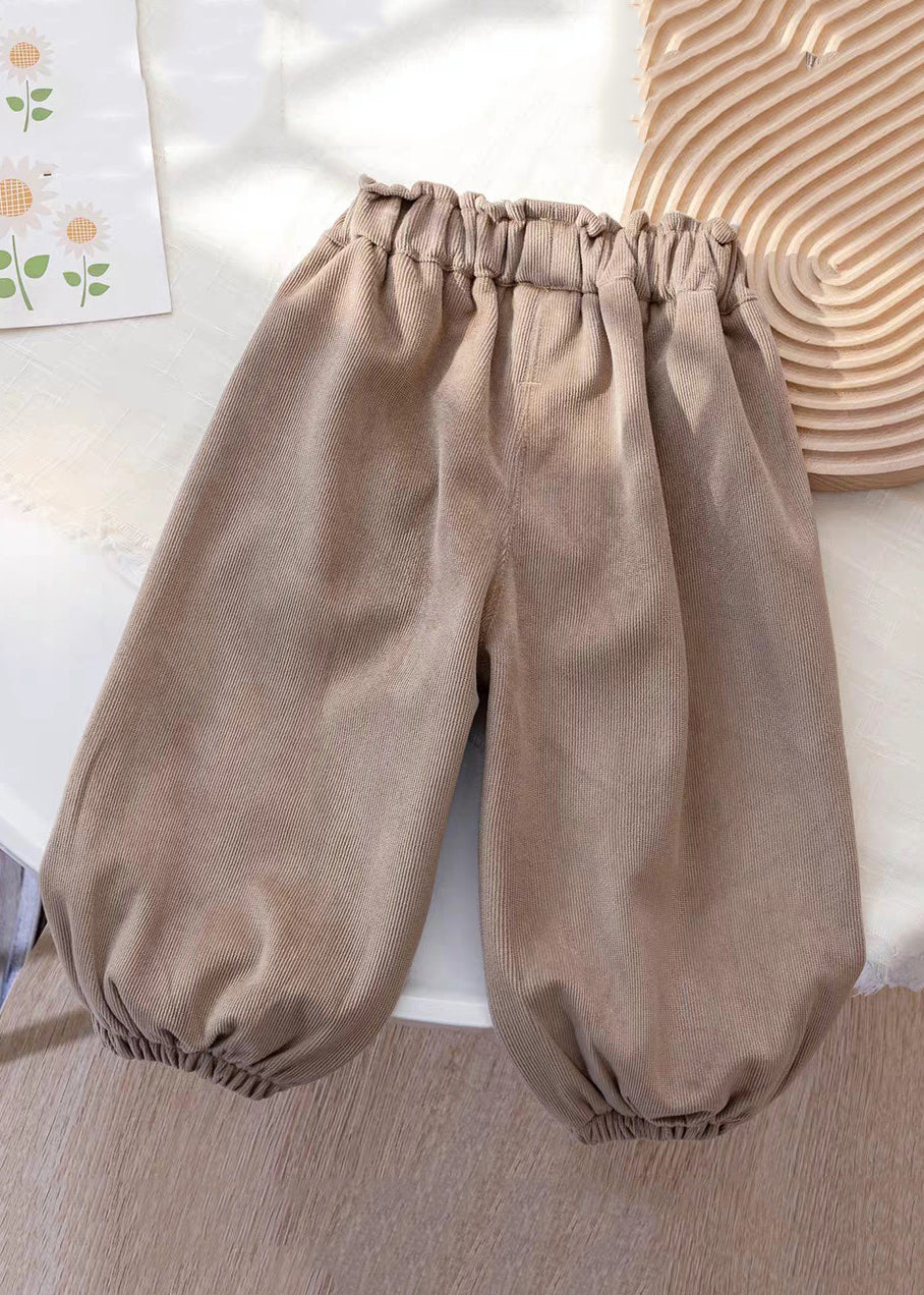 Coffee Pockets Elastic Waist Corduroy Beam Pants Spring