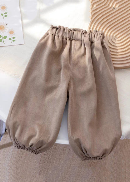 Coffee Pockets Elastic Waist Corduroy Beam Pants Spring