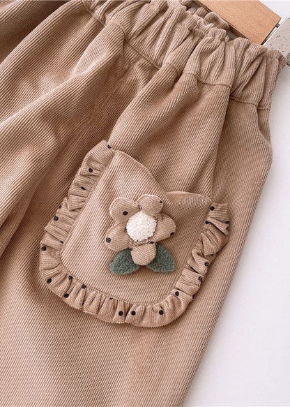 Coffee Pockets Elastic Waist Corduroy Beam Pants Spring