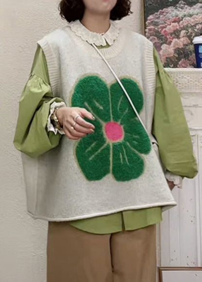 Green O Neck Patchwork Cozy Knit Waistcoat Sleeveless