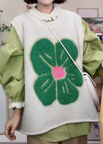 Green O Neck Patchwork Cozy Knit Waistcoat Sleeveless