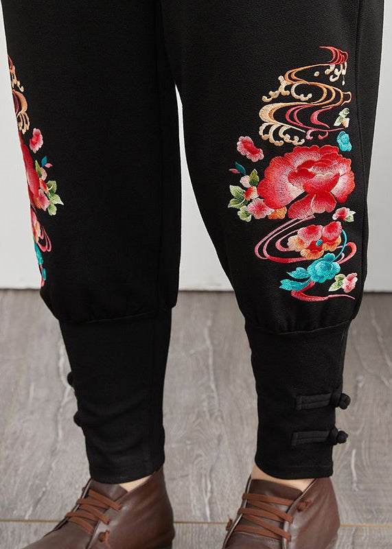 Patchwork Elastic Waist Pockets Cotton Harem Pants