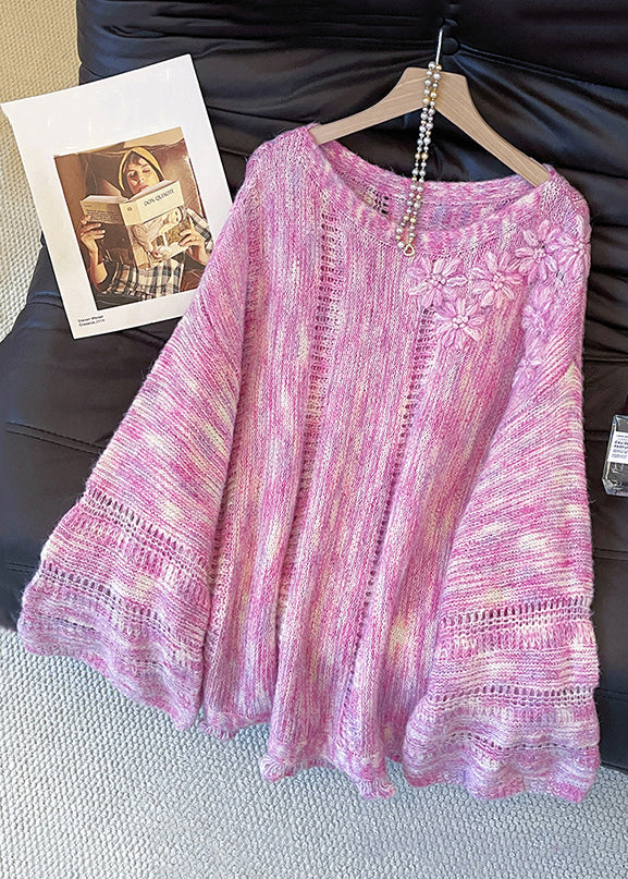 Pink Hollow Out Cozy Knit Sweater Tops Fall