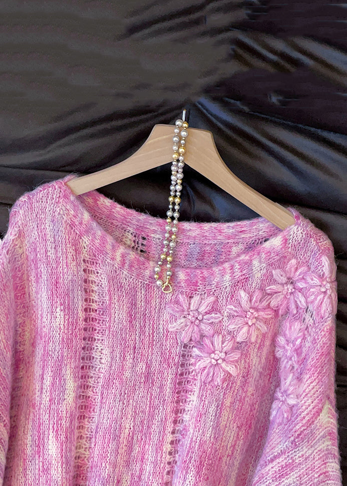 Pink Hollow Out Cozy Knit Sweater Tops Fall