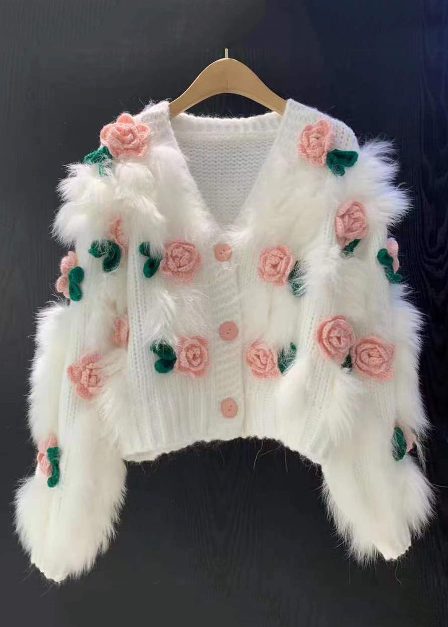 Pink V Neck Button Patchwork Knit Cardigan Spring
