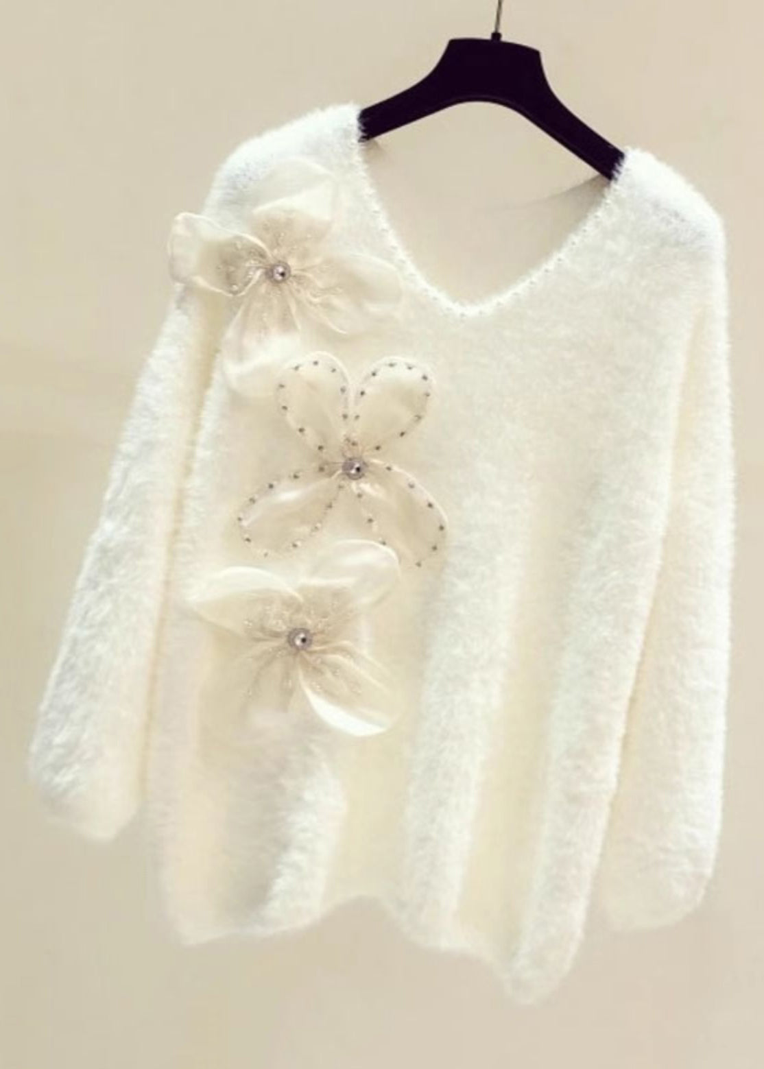 Pink V Neck Cozy Mink Hair Knitted Sweater Spring