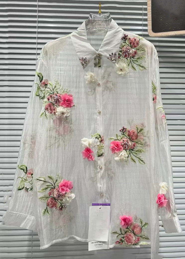 Pink Zircon Patchwork Cotton Shirts Summer