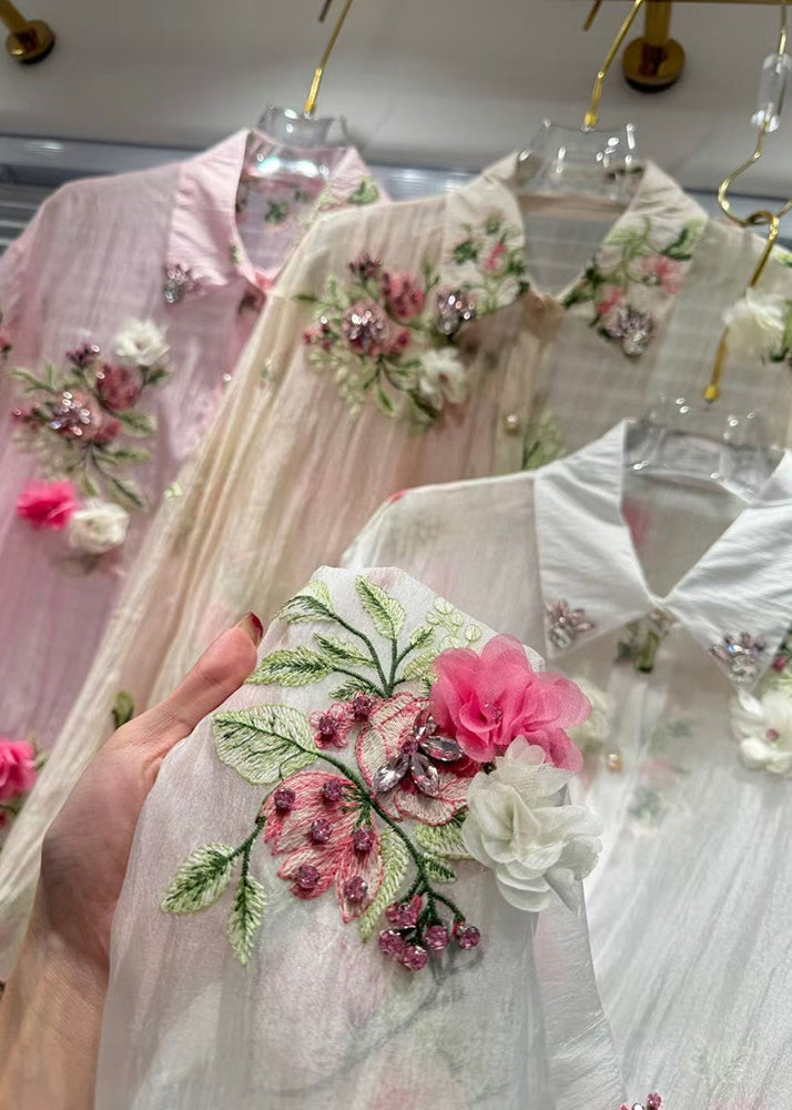 Pink Zircon Patchwork Cotton Shirts Summer